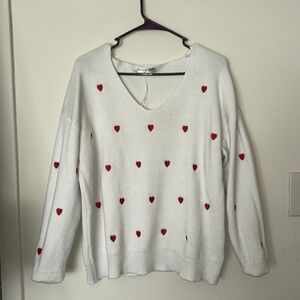 Women Valentine Heart Sweater V Neck Embroidery Knit Loose Casual Long Sleeve